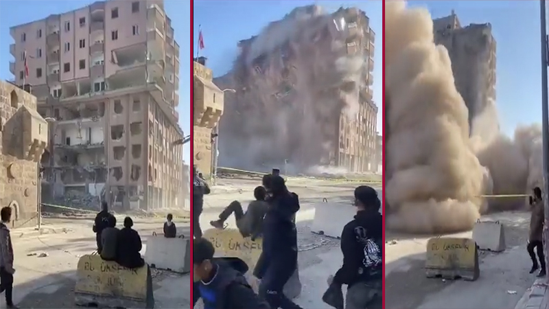 Birecik'te ağır hasarlı bina yıkıldı